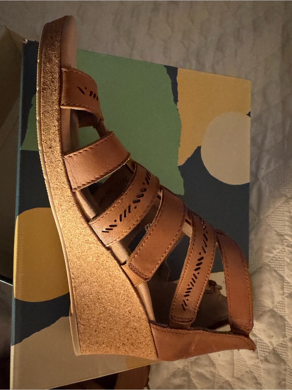 Earth Tan Leather Wedge Sandals - Strappy Cutout Design